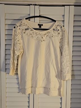 a.n.a Women's Cream Crochet Sleeve Top